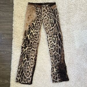 Roberto Cavalli Brown Leopard Print Straight Leg Jeans
